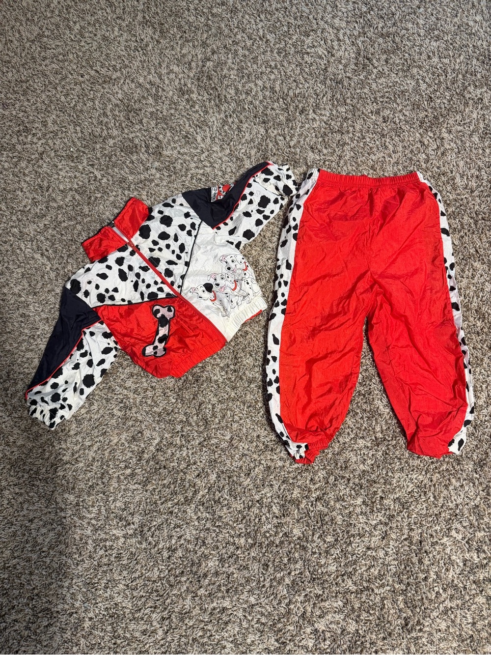 Rare Kids VTG 90s 101 Dalmatians Windbreaker Set Red White Size 2T Retro Disney